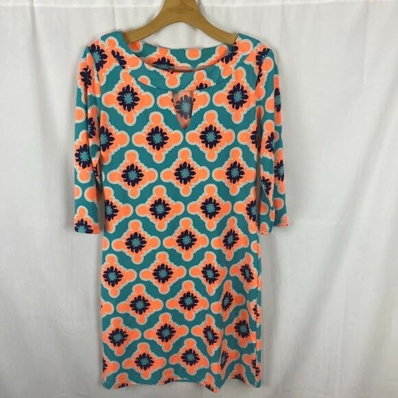 Tracy NegoShian Orange & Teal Floral Shift Dress  Women's Small. - Picture 1 of 12